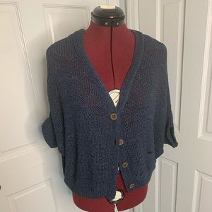 Woven Blue Shag Sweater with Faux Wooden Buttons